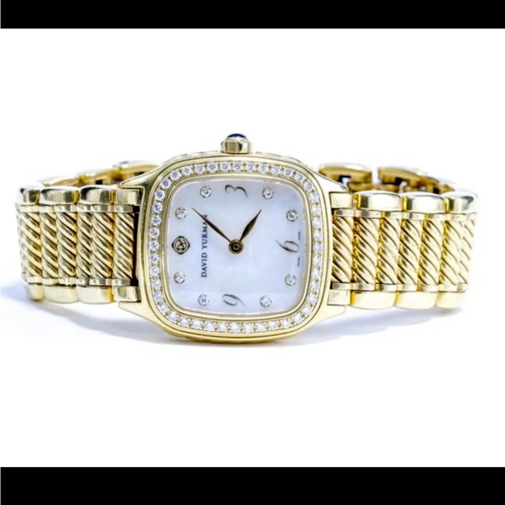 Authentic 18k Gold Diamond David Yurman Thoroughbred Watch Diamond Bezel MOP
